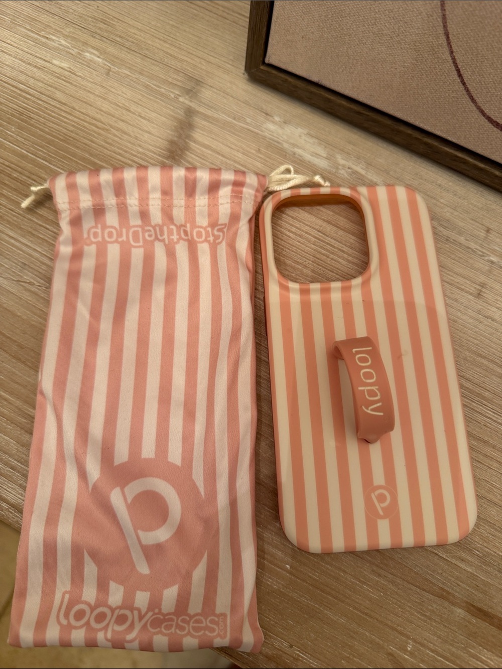 NEW IPHONE 14 Loopy Case Pink and Cream Striped iPhone Case with Loop Grip